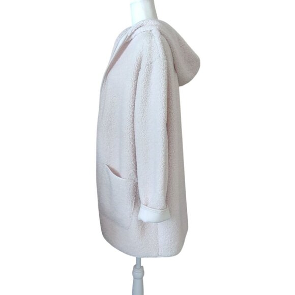 Joie Women's 2X Open-Front Sherpa Hooded Cardigan Jacket Pockets Cream Cozy Warm - Picture 2 of 12